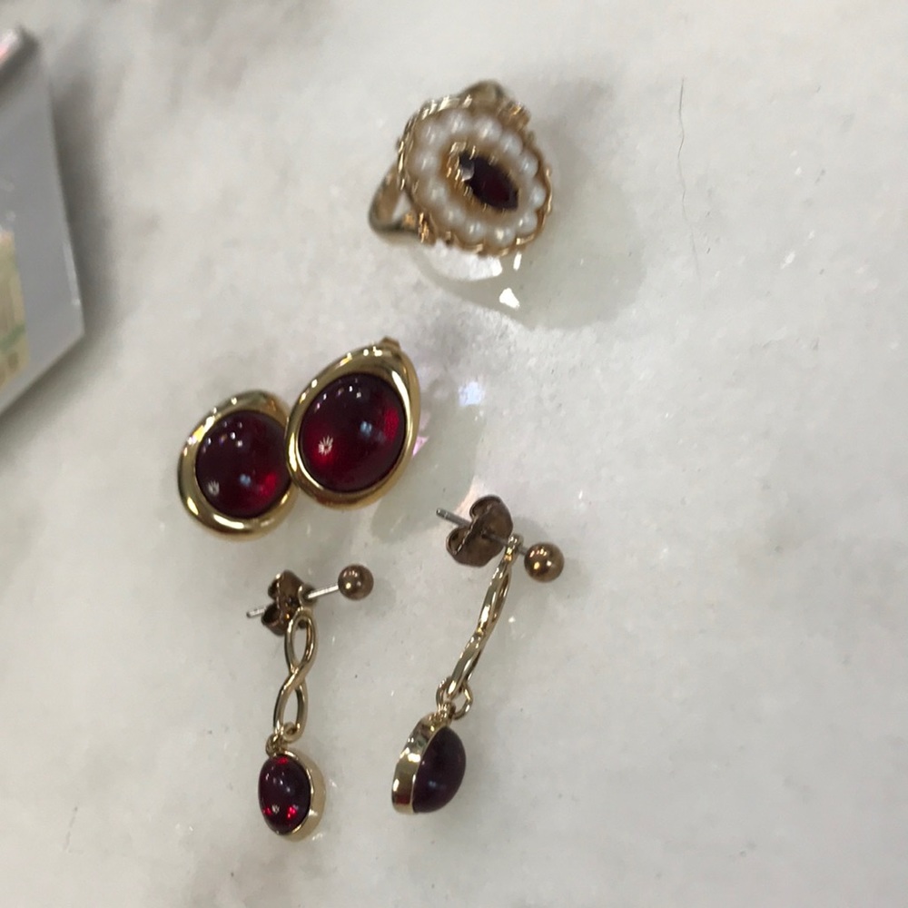 garnet earring ring set